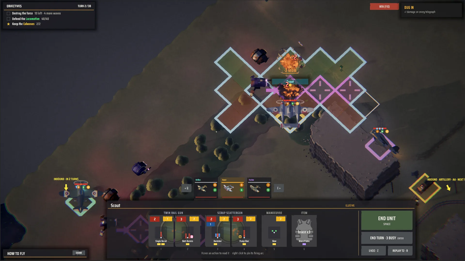 ROLL IN - a twin-boom scout firing on enemy machines